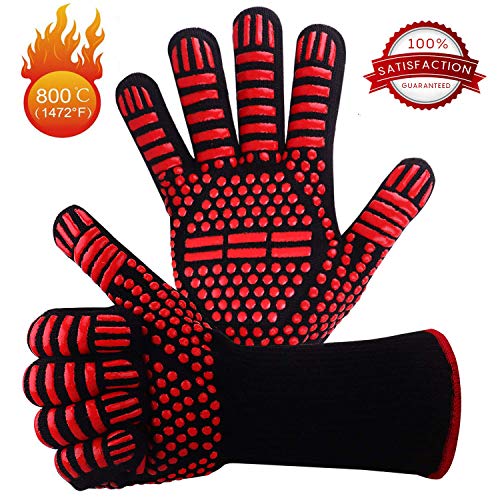 Mingco Barbecue Glove, Heat Resistant Oven Gloves up to 800°C, Universal Oven Gloves Heat Resistant for Grill BBQ Cooking Oven Fireplace [1 Pair]