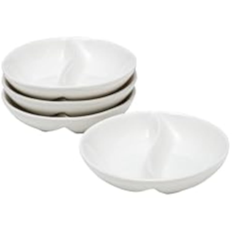 Vikko MINI White Sectional Dish, Set of 4 Porcelain Dipping Sauce Bowls, Small Serving Dish for Condiments, Stackable Round Spice Bowls