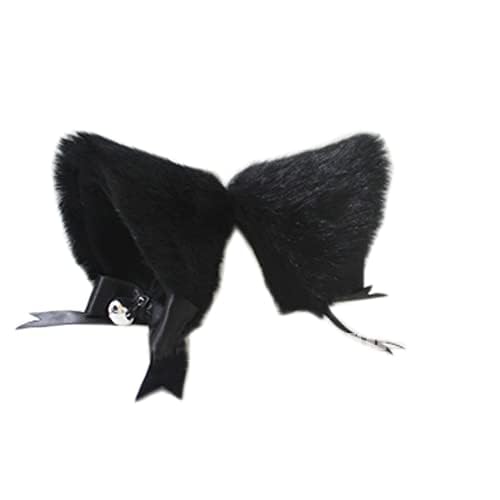 New Cute Fashion Fancy Dress Costume Long Fur Kit Cat Ears with Bell Many Colors All black