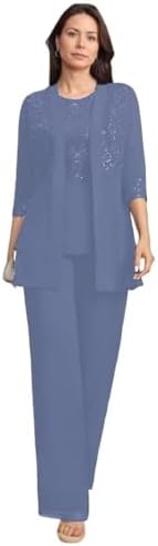 3 Pieces Mother of The Bride Pant Suits with Sequins Dressy Formal Outfit Wedding Guest Dresses