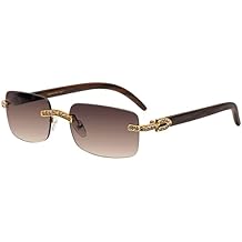 Retro Vintage Style Rimless Clear Lens Sunglasses for Women & Men Luxury Glasses Fashion Crystal Wood Eyewear Shades