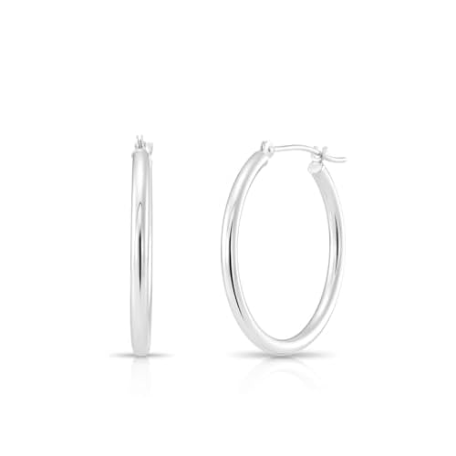 Classic 10K White Gold Hoop Earrings - Shiny Polished Plain Round Gold Hoops for Women and Men