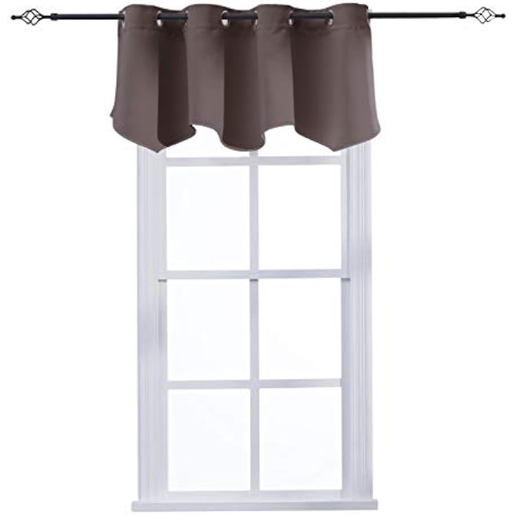 Aquazolax Blackout Window Valance Curtains for Living Room Grommets Top Scalloped Curtain Valances for Kitchen, 52 W x 18 L, Toffee Brown, 1 Panel