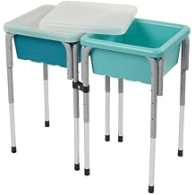 Adjustable Double Sensory Table with Lids, Kids Furniture, Seafoam/Turquoise