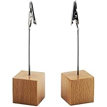 10 Pcs Wooden Memo Clip Holders Cube Base Memo Clips Place Card Holders Number Cards Clip Holders Photo Picture Note Clip Holders for Wedding Table