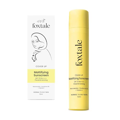 F.Foxtale SPF 70 Gel Sunscreen for Oily Skin | Oil Control Sunscreen with PA& Niacinamide | UVA UVB Protection, Prevents Tan, Lightweight, Pore-minimising, No White Cast | 1.69 Fl oz