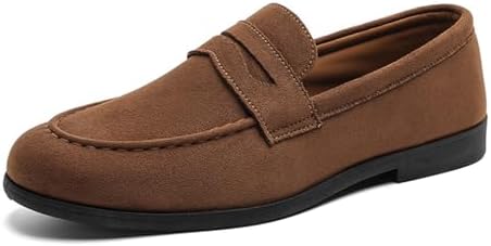 Suede Loafers for Men's Fashion Slip On Dress Flats Comfortable Lightweight Round Toe Low Heel Business Work Shoes for Office Driving Daily Wear