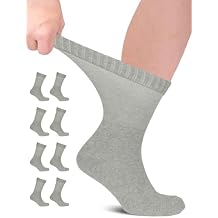 Hugh Ugoli Mens Cotton Diabetic Crew Socks, Edema Neuropathy,Non-Binding, Wide, Seamless Comfortable Size: M/L/XL, 8 Pairs