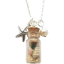 Handmade in Hawaii, Water Drop wish bottle with sea glass, seashell, starfish charm, (Bottle)