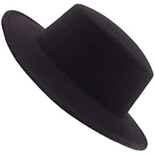 Fashion Classic Black Wool Blend Fedora Hat Brim Flat Church Derby Cap for Head Circumference 22-22.8in