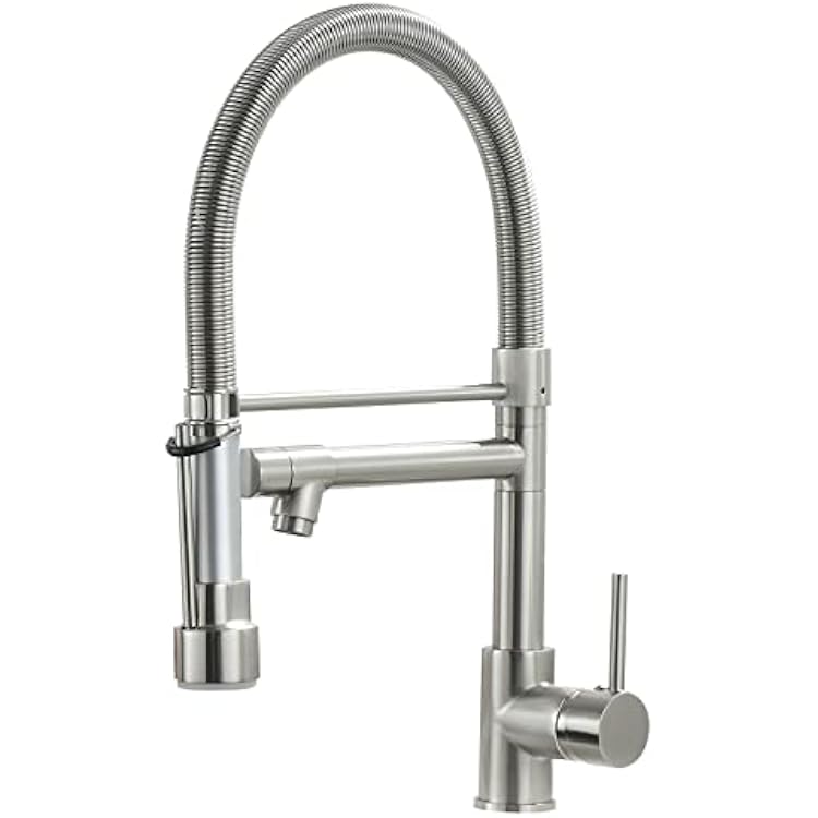 Fapully Pull Down Kitchen Faucet with Lock Sprayer,Single Handle Spring Stainless Steel Kitchen Sink Faucet Brushed Nickel