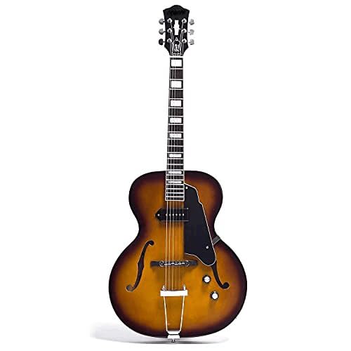 Thin Line Electric Guitar Arch Top Semi-Hollow Body with P-90 Pickup, Trapeze Tailpiece Bridge, Rock, Blues, Jazz Music, Vantage Sunburst
