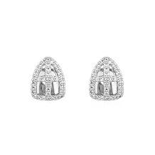 18K Gold Plated Hip Hop Teeth Grillz Single Tooth Caps Iced Out CZ Diamond Grillz Top or Bottom Teeth Grills for Your Teeth Grillz Set for Men Women