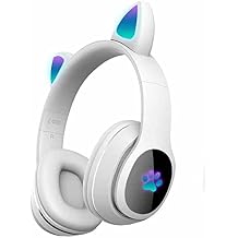 PSR Aksesuar L400 Bluetooth Kulaklık | Kedi Kulağı Tasarımlı RGB LED Işıklı, Gürültü Önleyici, Mikro SD Destekli, Şok Ses Efektli, Kablosuz Kulak Üstü Kulaklık (Beyaz)