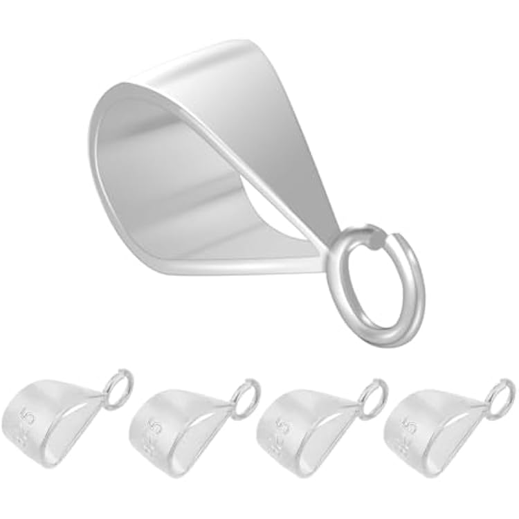 4 Pcs Pendant Clasp for Necklace, 925 Sterling Silver Bail Connector with Loop Charm Clasp Necklace Clasp Jewelry Clasp Connectors Pinch Bails for Pendants Jewelry Making Silver
