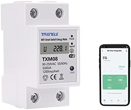 WiFi Smart Energy Monitor Switch Meter AC 90-250V 110V 230V 60A Ammeter Voltmeter Multimeter KWH Current Voltage Power Meter,Compatible with Alexa Google Home, Remote Control with Smart Life Tuya App