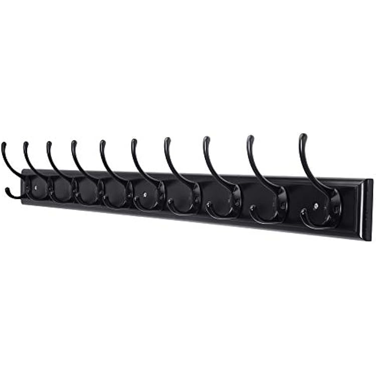 Dseap Coat Rack Wall Mounted: 10-Hooks, 38-14 Long, 16 Hole to Hole, Wood Coat Hooks Wall Mounted, Hook Rack, Hook Rail, Hooks for Hanging Coats, Black