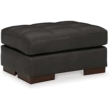 Signature Design by Ashley Luigi Contemporary Firmly Cushioned Leather Tufted Rectangular Ottoman, Dark Brown