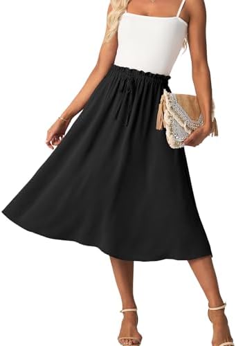 High Waist Skirts for Women Below Knee Casual Flowy Summer Midi Skirts Palazzo A-Line Long Skirt with Pockets
