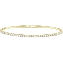 Diamond Wish 9/10 Carat Lab Grown Diamond Flex Bangle Bracelet for Women - 14k Gold Tennis Bracelet for Her - 6.75 Inches Long Bracelet (E-F, SI1-SI2, 0.90 cttw) - Invisible Double Locking