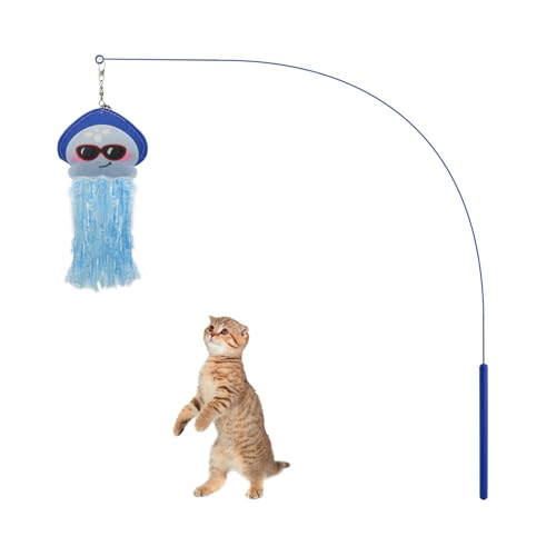 Andiker Cat Wand Toy, 35 Inches Flexible Cat Stick with Cute Jellyfish Cat Wand Replacement Cat Teaser Toy Sturdy Interactive Cat Toy for Indoor Cats to Chase Pounce Entertain Blue