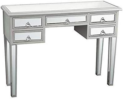Mirrored Console Table with 5 Drawers for Entryway/Hallway Silver Bedroom Desk Sofa Tables for Living Room, Make up Console Tables, Silver Console Table Mirror Sofa Table 41.73 x 15.35 x 31.1 inch