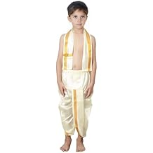 Chandrakala Dhoti & Angvastram Set for Boys, South Indian Dress with Golden Border (KB105-P)
