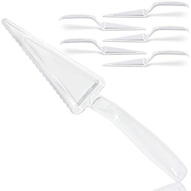 Fit Meal Prep 6 Pack 10 Inch Plastic Pie Server - Clear Disposable Cake Servers & Cutter Utensil, Heavy Duty Spatula for Serving Platter, Cutting Dessert, Pizza Pastry Slicer, Kitchen Knife