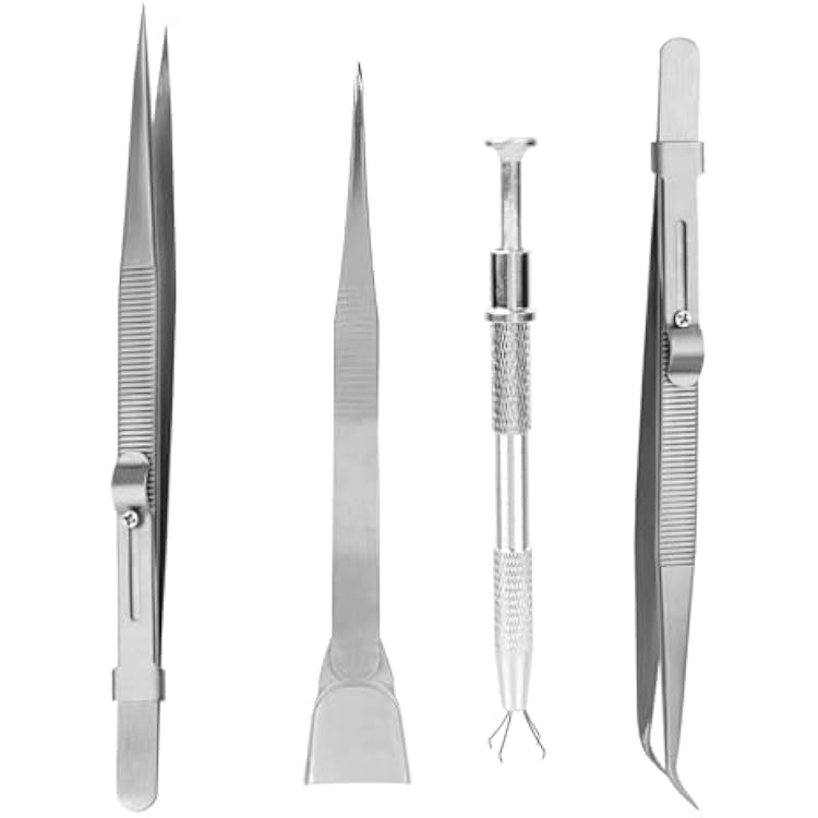 4pcs Cake Decorating Tools Set, Stainless Steel Sprinkle Pen Pearl Grabber & Tweezers with Shovel Head Professional Sprinkles Spoon Dragee Tools for Baking Cookies Cupcake Decoration