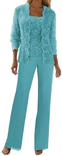 3 Pieces Mother of The Bride Pant Suits Formal Outfit Lace Chiffon Grandmother Wedding Guest Dresses