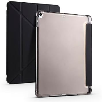 Aksesuarcim Apple iPad 10.2 2021 (9.Nesil) ile Uyumlu Kılıf Silikon Yumuşak Kalem Bölmeli Esnek 4 Farklı Stand Olabilen Tablet Kılıfı Siyah