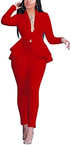 Remelon Womens Suit Sets 2 Piece Sets Sexy V Neck Business Casual Blazer Suit Pants Sets