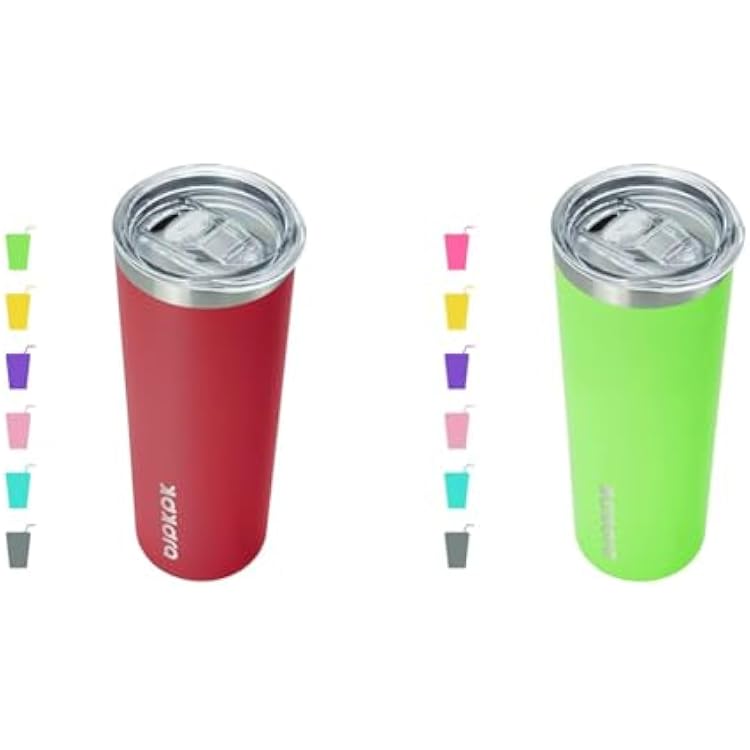 BJPKPK 20 oz Skinny Tumbler Stainless Steel Insulated Slim Straight Sublimation Coffee Tumblers Thermal Cup With Lid Bundle, Red and Green