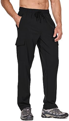 BALEAF Mens Hiking Pants Water Resistant Cargo Quick Dry Travel Elastic Waist with Zip Pockets UPF 50 for Work Running