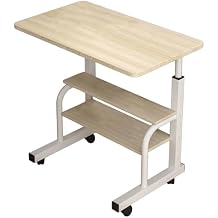 Mobile Small Standing Desk,Standing Desk with Storage Shelves,Laptop Desk on Wheels Spacious Desktop with Casters Easy Movement Compact Side Table for Home Office Writing, Gaming, Dining Beige