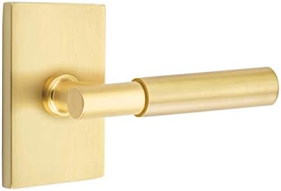 EMTEK Modern Rectangular Rosette Passage Set with Matching Finish Myles Lever - Choice of Left/Right Handing and 7 Finishes - 5112MYLLHUS4 - Left Handed (LH) - Satin Brass (US4)