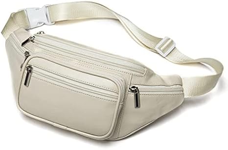 Leather Fanny Pack Waist Bag for Men Women Outdoor Travel Hiking Camping Walking Running Hip Bum Belt Slim Cell Phone Purse Wallet Pouch, #04Beige, 11.81" x 4.72", Waist Pack