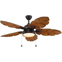 52 Inch Tropical Ceiling Fan with Light, Pull Chain, Palm Leaf Indoor Outdoor Ceiling Fan with Light for Patio, Living Room, Reversible Fan, Black Bronze