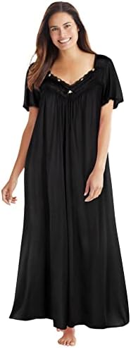 Only Necessities Plus Size Long Silky Lace-Trim Gown
