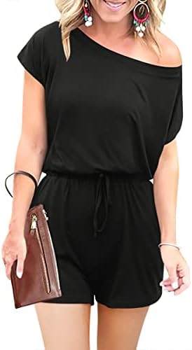 ANRABESS Womens Loose Summer Casual Off Shoulder Short Sleeve One Piece Pants Romper Jumpsuit Vacation Outfits Black A204heise-S