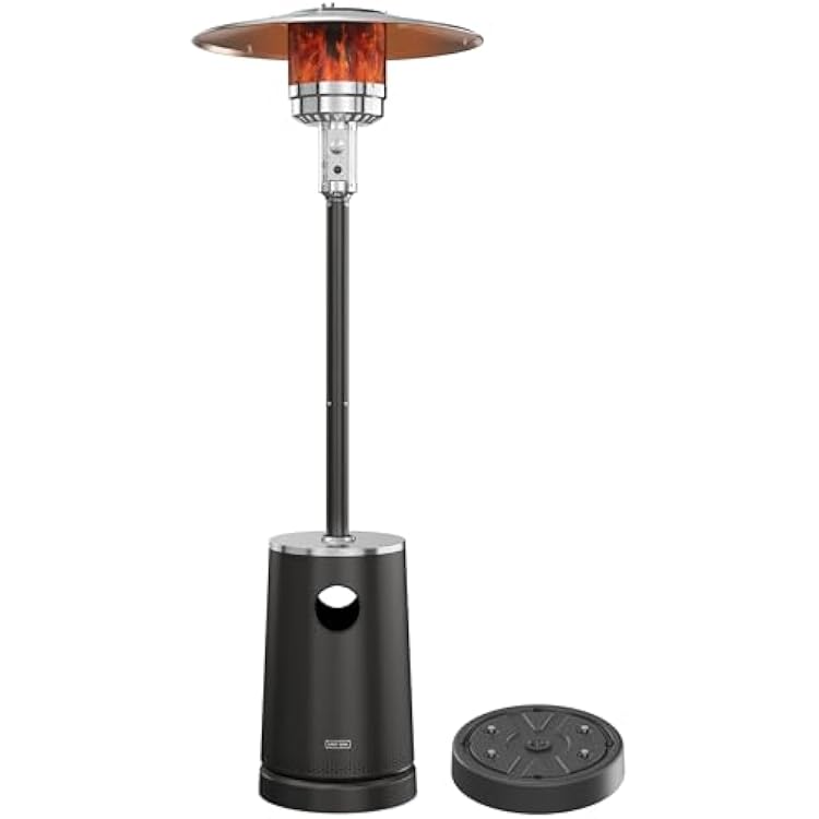 EAST OAK 55,000 BTU Patio Heater with Sand Box, Table Design, Thicker Stainless Steel Burner, Wheels, Triple Protection System, Propane Outdoor Heater for Home and Residential, Commercial Grade, Black