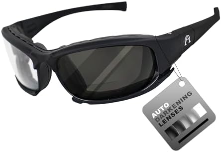 Alpha Omega AO3 Auto-Darkening Photochromic Riding Glasses Foam-Padded Convertible Motorcycle Goggles Unisex Black Frame Clear-to-Smoke Lenses