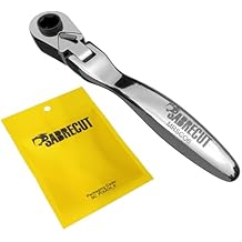 1 x SabreCut MRSC06 Flex Head Mini Micro Ratchet 6.3mm HEX 1/4" Square Drive Stainless Steel Professional 60 Tooth Gear Hand Ratchet Wrench