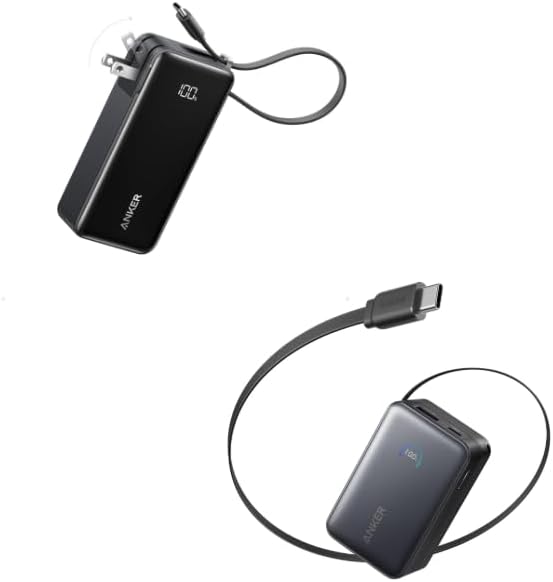Anker Nano 3-in-1 Portable iPhone Charger, 10,000mAh Power Bank with Built-in USB-C Cable&Anker Nano Power Bank, 10,000mAh Portable Charger with 2.3 ft InstaCord Retractable Cable