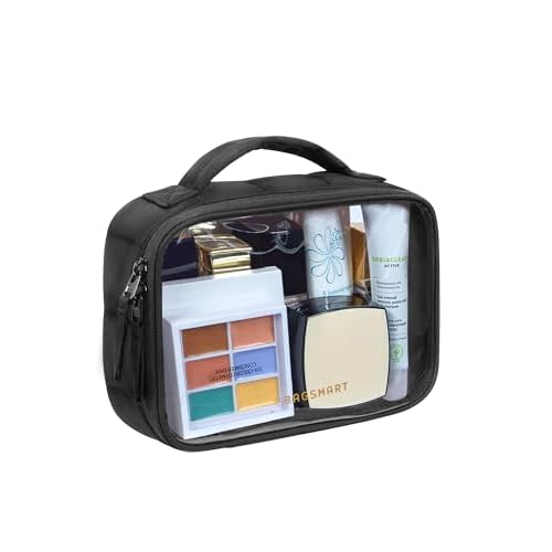 BAGSMART Clear TSA-Approved Toiletry Bag, Puffy Edges Travel Makeup Bag, Large Opening with Handle, Clear Cosmetic Bag with Double Zipper for Women Black, 1Pack