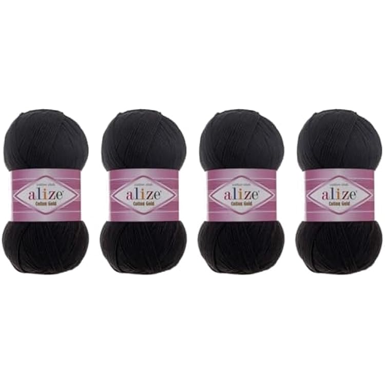 55% Cotton 45% Acrylic Yarn Alize Cotton Gold Thread Crochet Hand Knitting Art Lot of 4skn 400 gr 1444 yds 60-Black