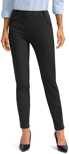 Rammus Womens Fleece Lined Dress Pants with Pockets Warm Winter Pants Cold Weather Skinny Slacks for Casual Work Black