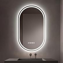Oval Anti-Fog Bathroom Makeup Mirror, Defogging Mirror, Vanity Mirror, Time Display, Stepless Dimming and Color Adjustment (Color : White Light, Size : 50x80cm)