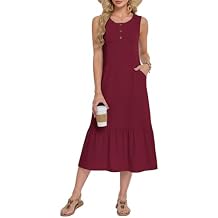 WNEEDU Summer Dresses for Women 2026 Casual Crew Neck Sleeveless Flowy Boho Midi Dress Beach Vacation Sundress with Pockets