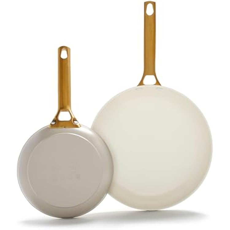GreenPan Hard Anodized Healthy Ceramic Nonstick 8 and 10 Frying Pan Skillet Set, Gold Handle, PFAS-Free, Dishwasher Safe, Oven Safe, Taupe
